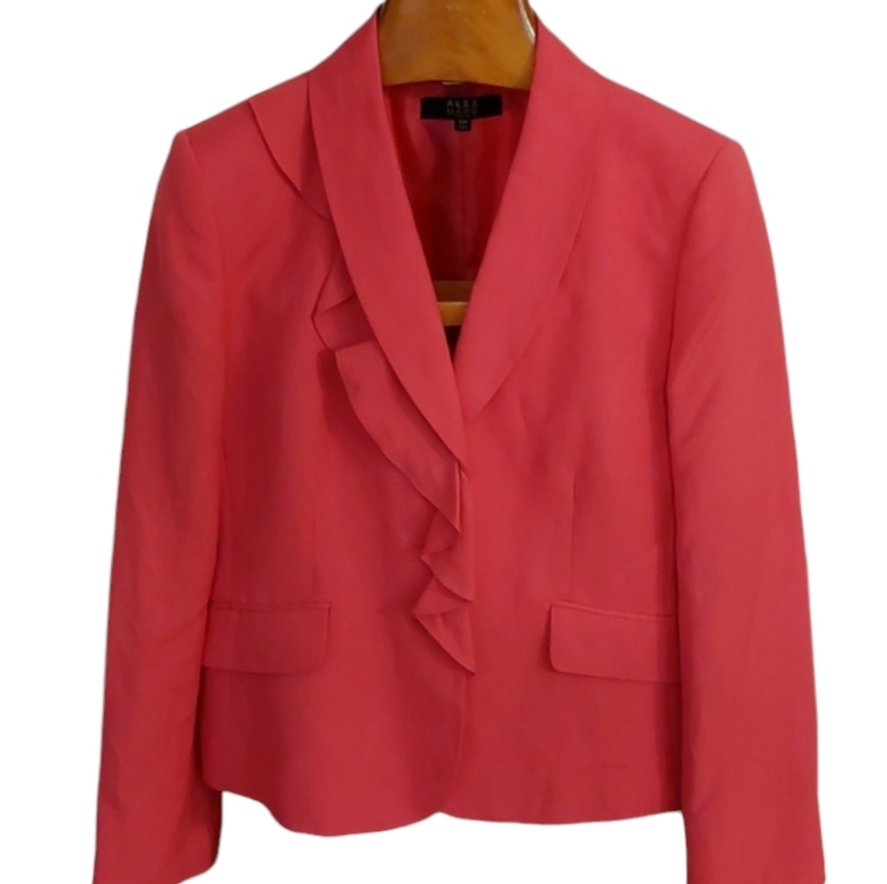 Alex Marie Ruffled Linen Blend Blazer in Barbie Pink 12P NEW
